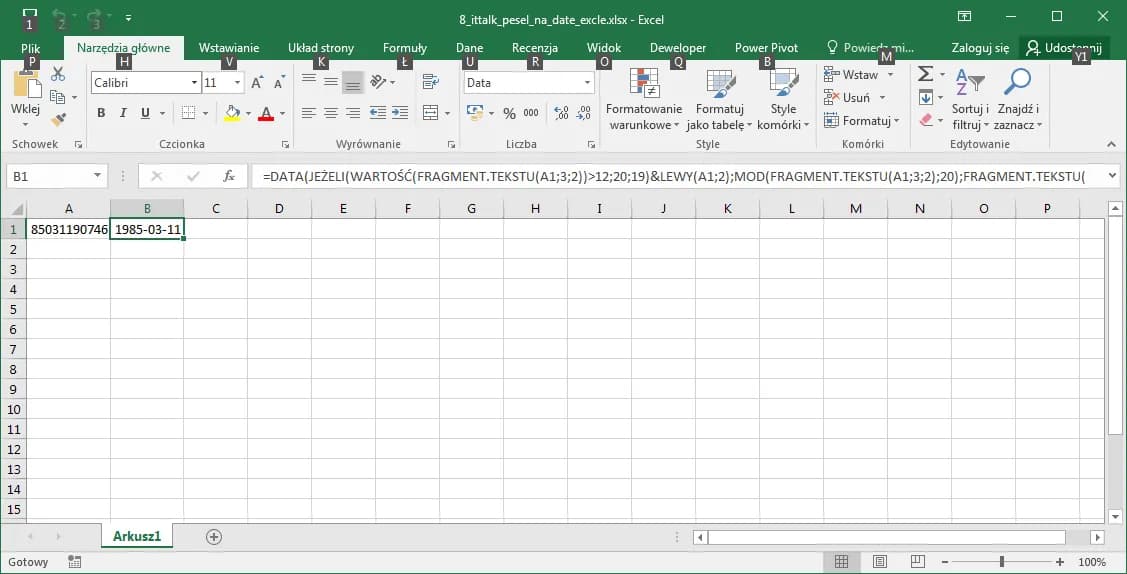 Jak łatwo odczytać datę urodzenia z PESEL w Excelu - Poradnik